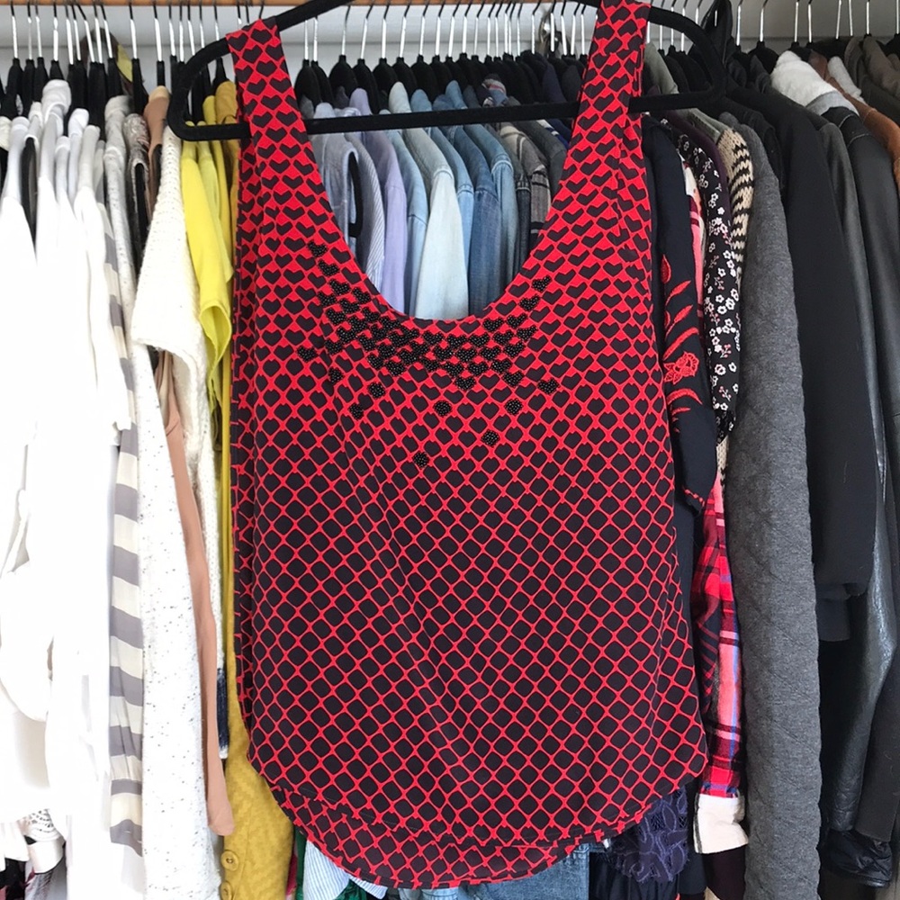 Club Monaco Heart Print Silk Tank